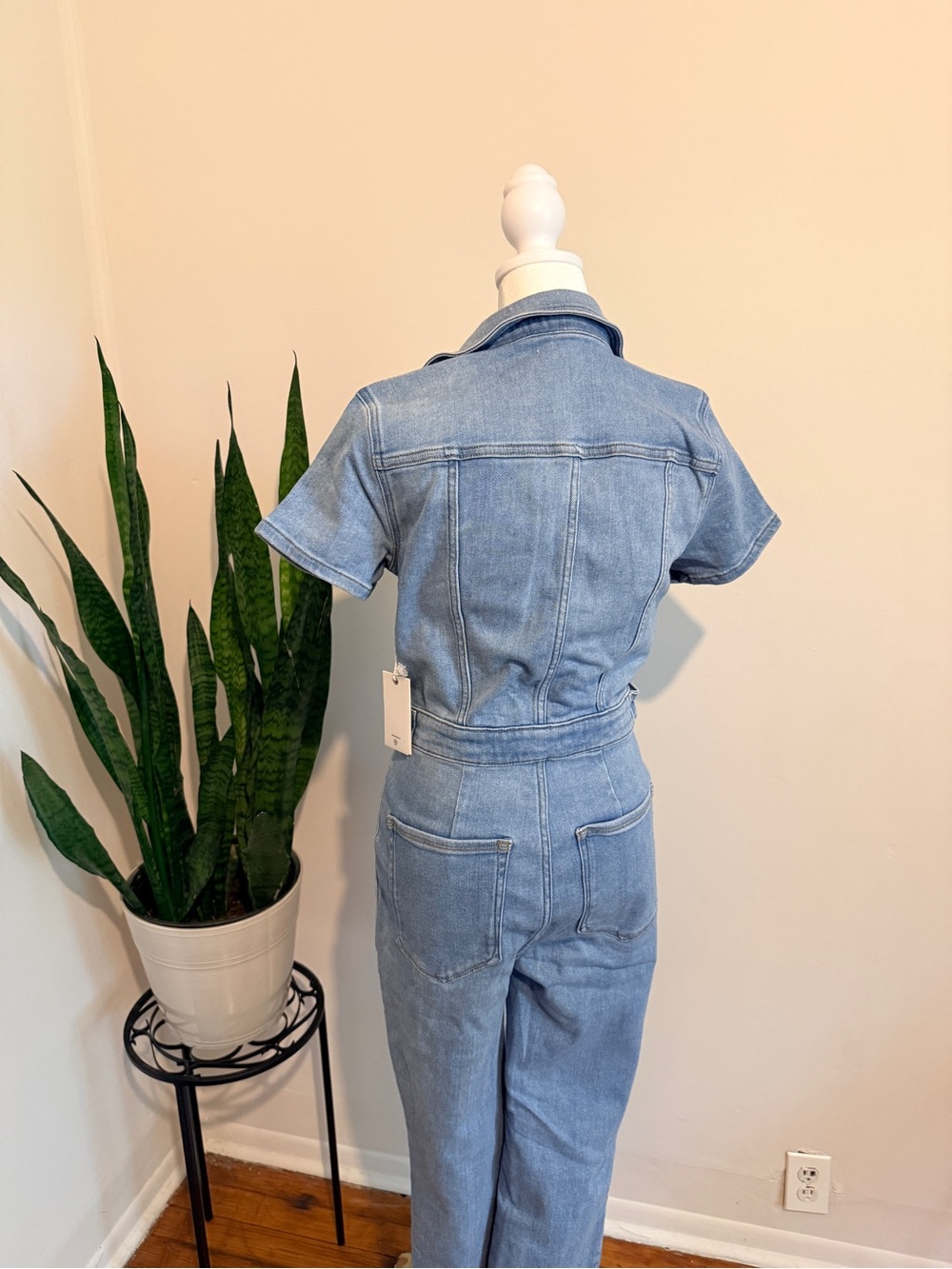 Good American Fit for Success Short Sleeve Denim Jumpsuit Blue GMJS731SO Size M - Picture 5 of 13